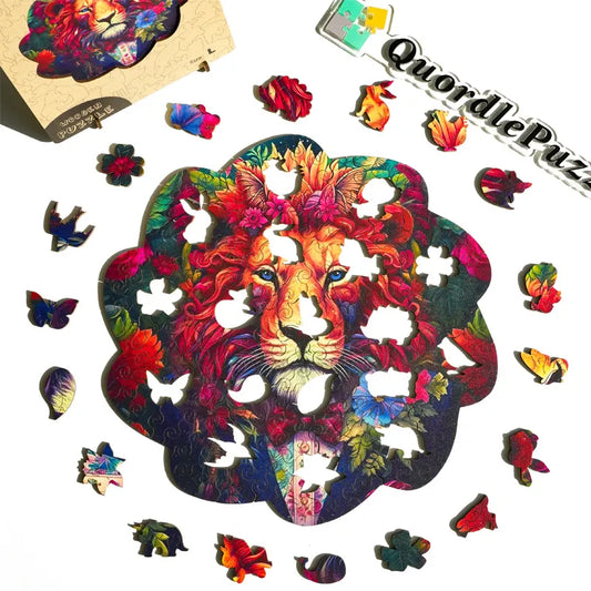 🔥LAST DAY 86% -Aesthetic Lion In Flowers Owl Wooden Jigsaw Puzzle