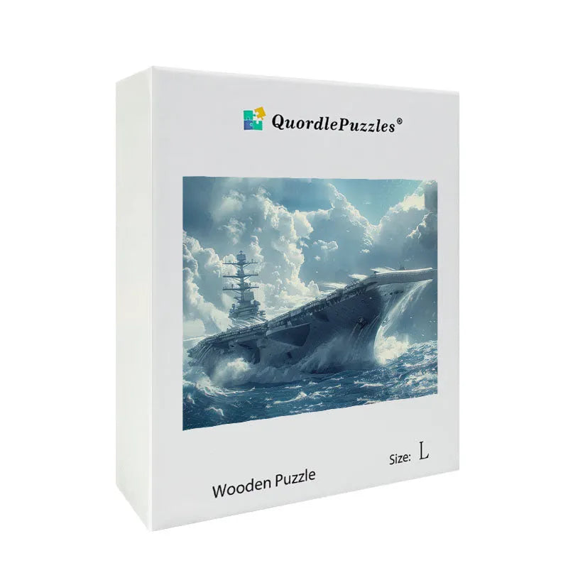 Futuristic Aircraft Carrier Wooden Jigsaw Puzzle