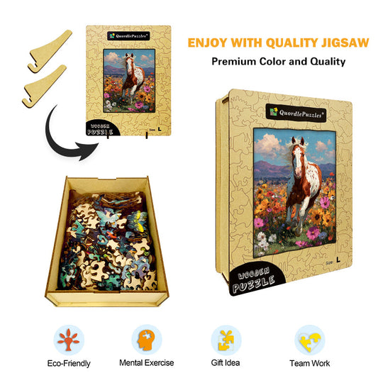 Horse Wildflowers Wooden Jigsaw Puzzle