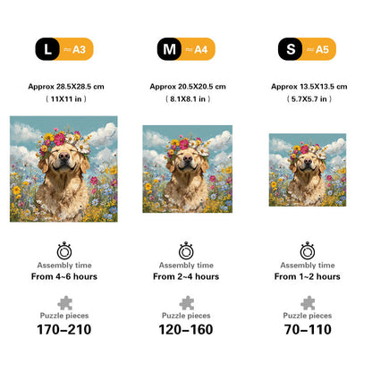 Floral Wreath Pup Joy Wooden Jigsaw Puzzle