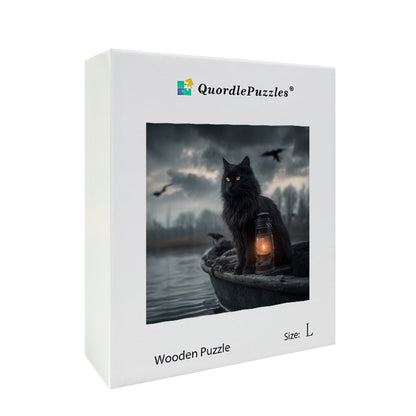 Lantern Cat Wooden Jigsaw Puzzle