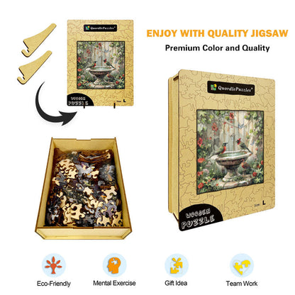 Bird Bath Garden Wooden Jigsaw Puzzle