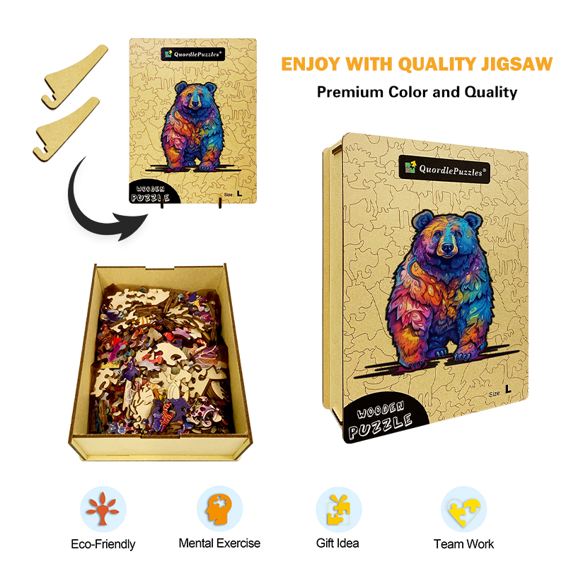 🔥Last Day 83% OFF-Beautiful psychedelic furious bear Wooden Jigsaw Puzzle
