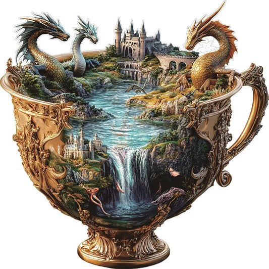 Dragons Over Castle Falls Wooden Jigsaw Puzzle