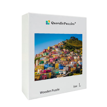 Colorful Seaside Village Wooden Jigsaw Puzzle