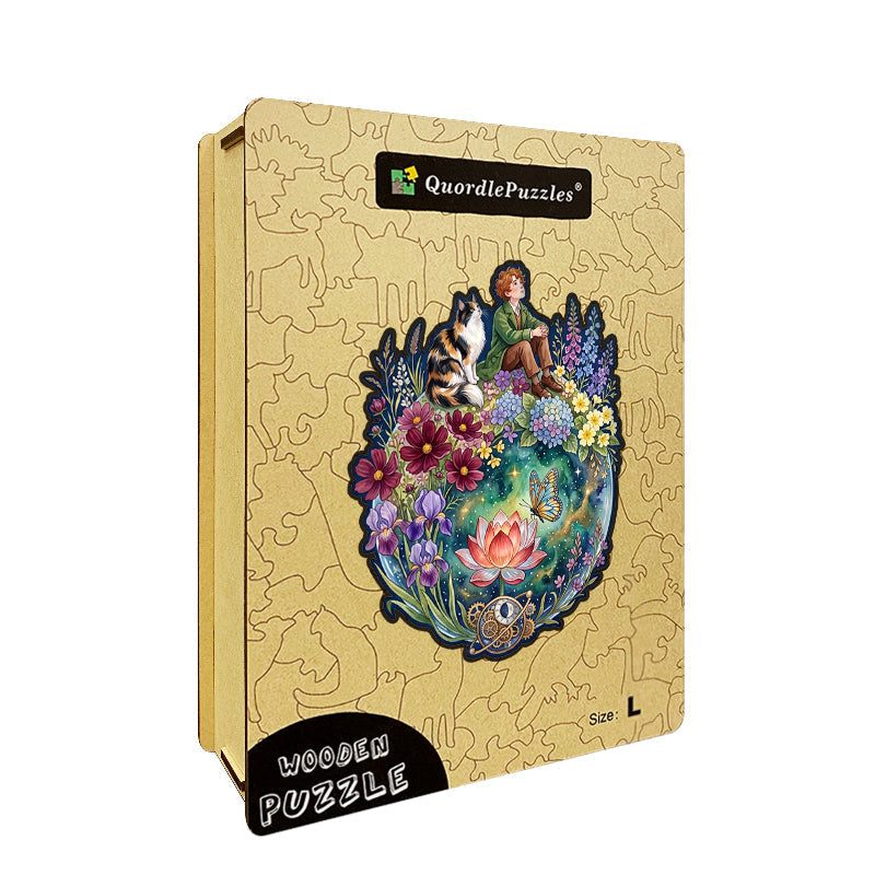 Whimsical Dreamer & Cat Wooden Puzzle