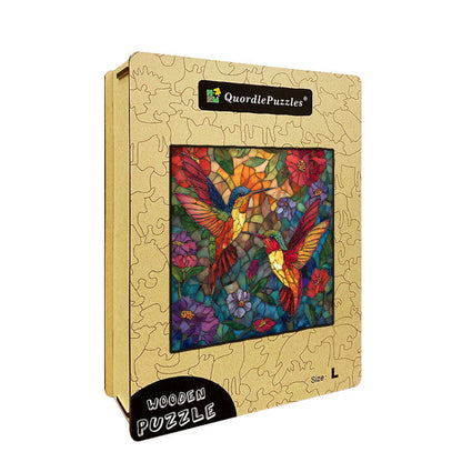 Stained Glass Hummingbird Duo Wooden Jigsaw Puzzle