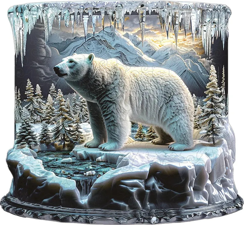 Polar Bear in Icy Wonderland Wooden Jigsaw Puzzle