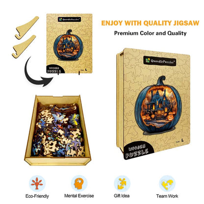 3D Haunted House Pumpkin Wooden Jigsaw Puzzle