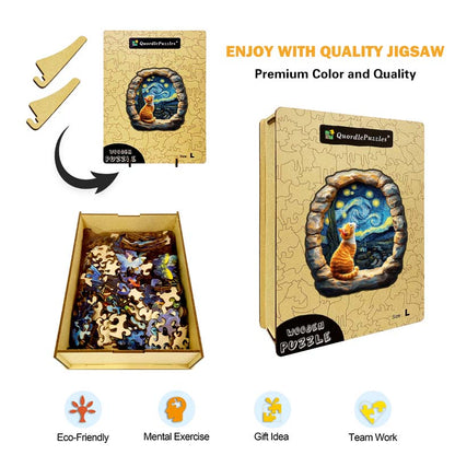 3D Starry Night Cat Wooden Jigsaw Puzzle