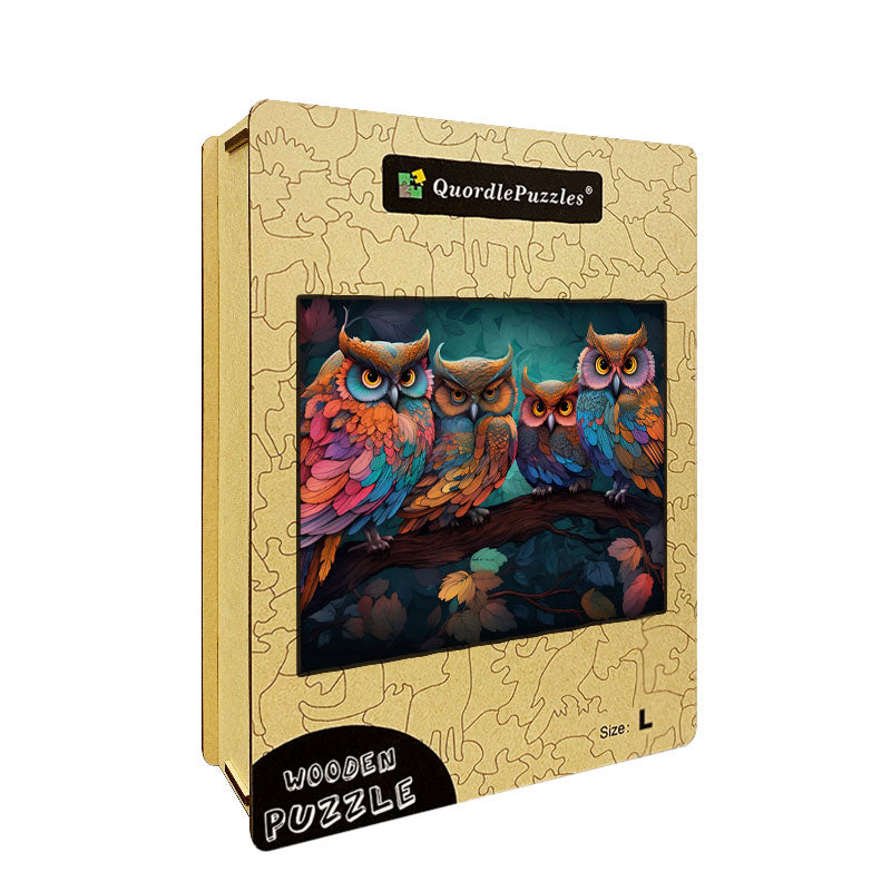 Colorful Owls in the Forest Wooden Jigsaw Puzzle