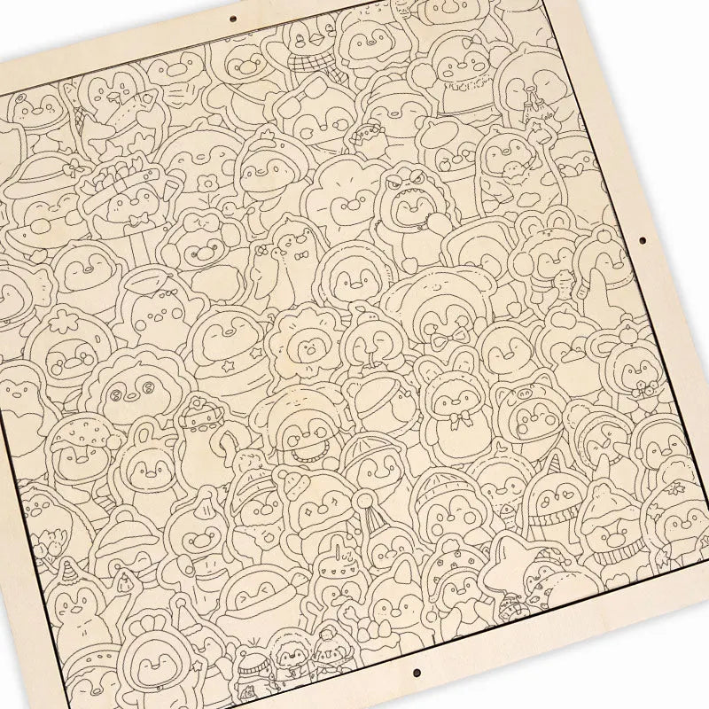 Funny Penguins - Wooden Coloring Puzzle
