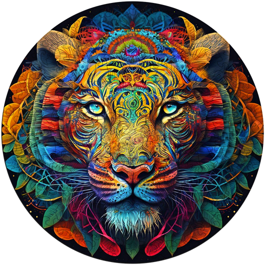 Snow Leopard Mandala Wooden Jigsaw Puzzle