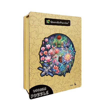 Cosmic Whimsy Girl & Robot Cat Wooden Puzzle