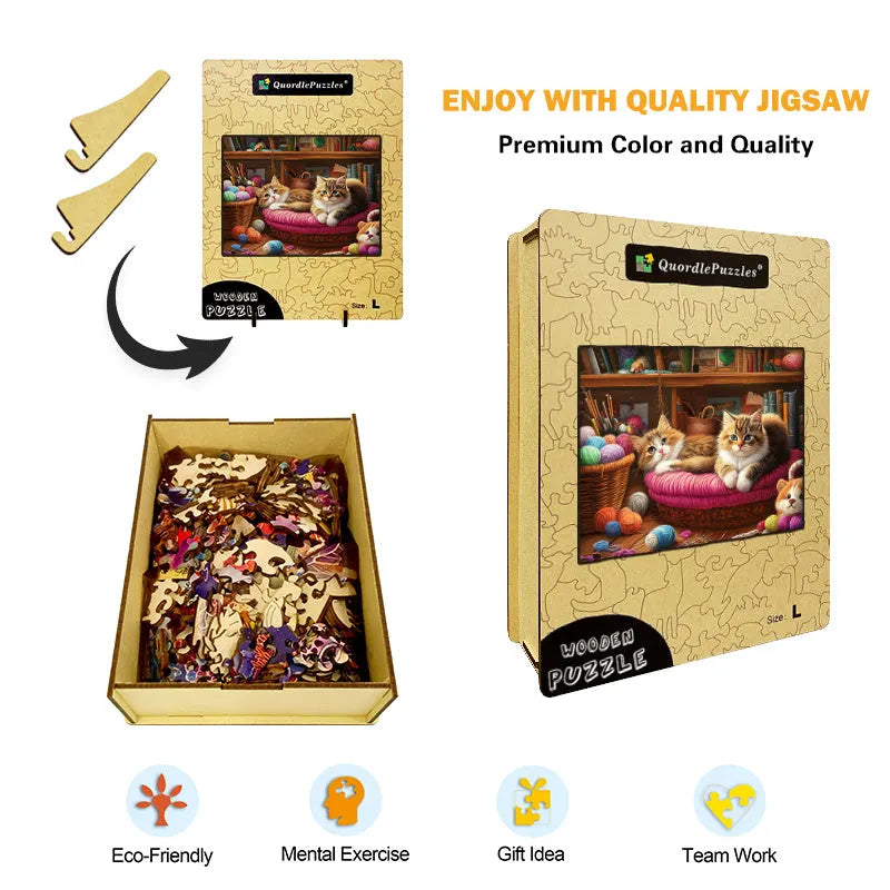 Knitting Cats Wooden Jigsaw Puzzle