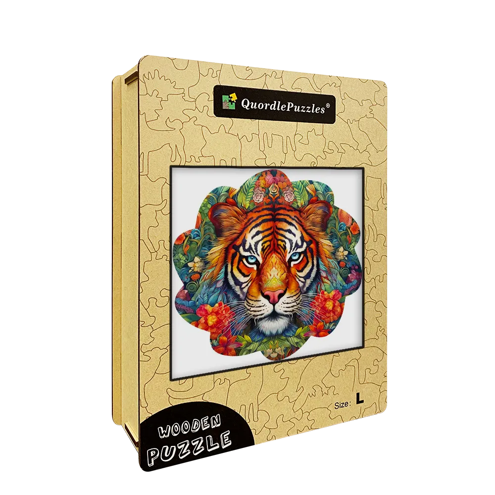 🔥LAST DAY 86% -Tiger With Flowers Wooden Jigsaw Puzzle