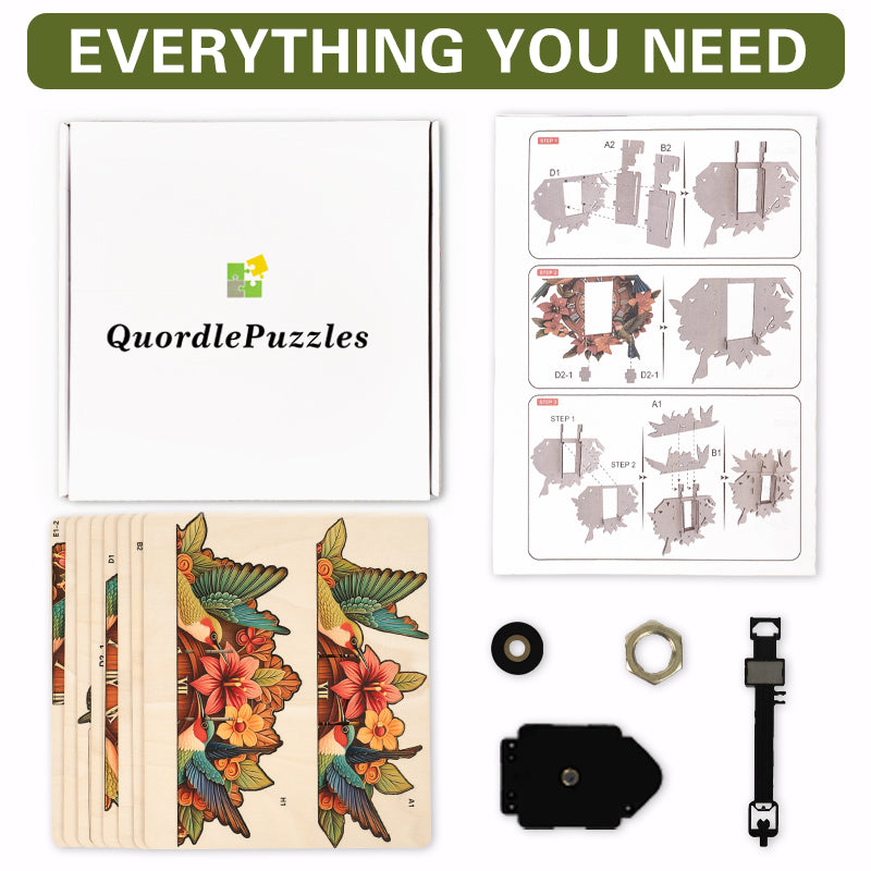 Hummingbird Garden Wooden Clock Puzzle