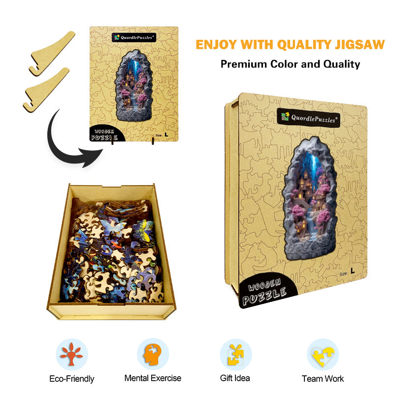 Hidden Waterfall Village Wooden Jigsaw Puzzle