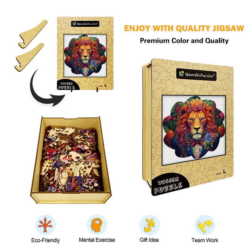 🔥LAST DAY 86% -Aesthetic Lion In Flowers  Owl Wooden Jigsaw Puzzle