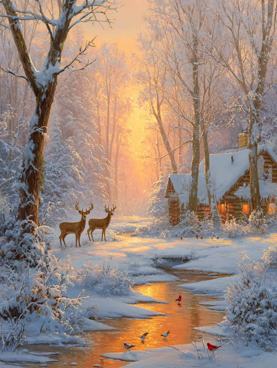 Sunset Winter Cabin Wooden Jigsaw Puzzle