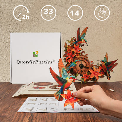 Hummingbird Lily Wooden Clock Puzzle