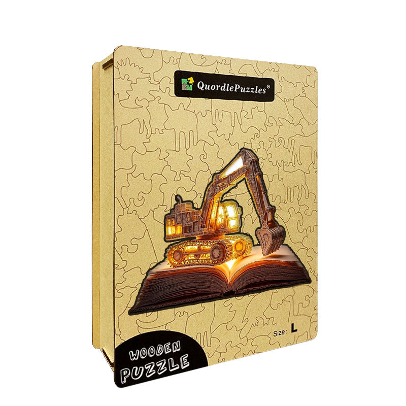 3D Excavator on Book Wooden Jigsaw Puzzle