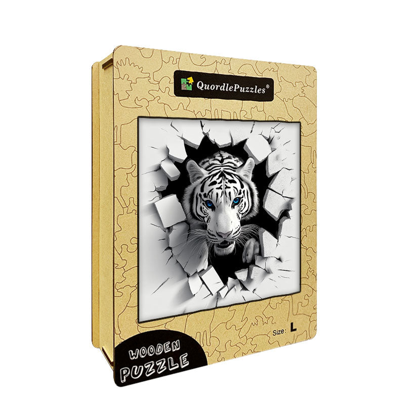 3D White Tiger Burst Wooden Jigsaw Puzzle