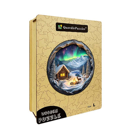 3D Northern Lights Cabin Wooden Jigsaw Puzzle