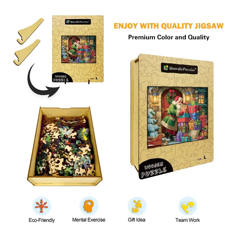Santa Delivers Gifts Wooden Jigsaw Puzzle