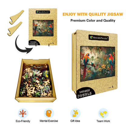 Colorful Owls on a Branch Wooden Jigsaw Puzzle