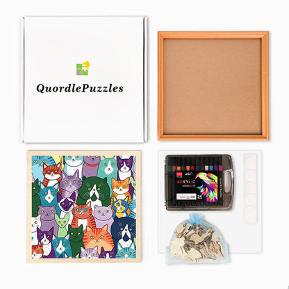 Strange Cats - Wooden Coloring Puzzle