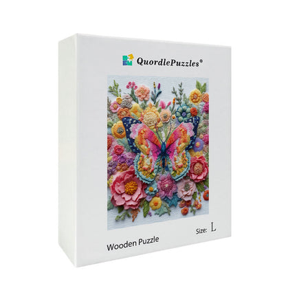 Embroidered Butterfly Garden Wooden Jigsaw Puzzle