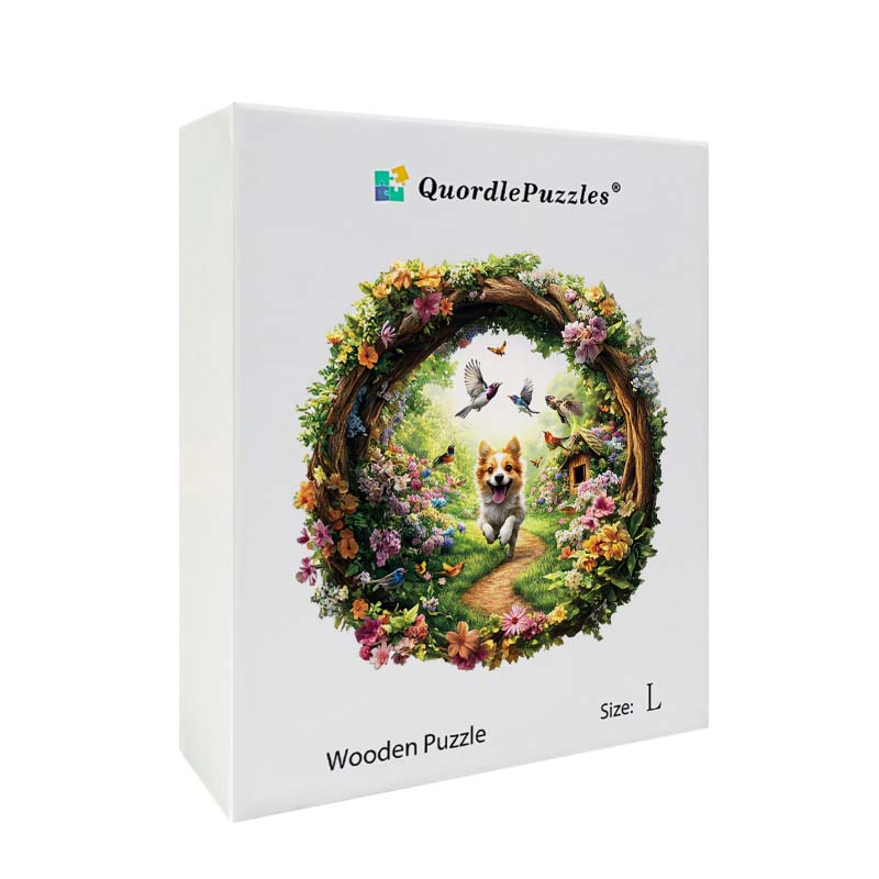 3D Dog in Flower Garden Wooden Jigsaw Puzzle