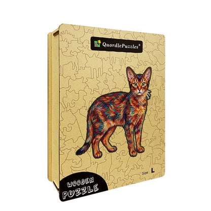 Colorful Abstract Cat Wooden Puzzle