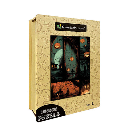 Halloween Night Four-Panel Comic Wooden Jigsaw Puzzle