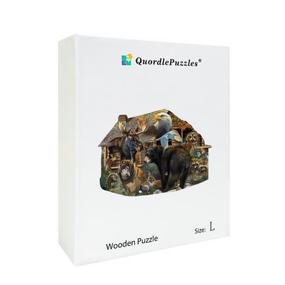 🔥LAST DAY 89% -Wildlife Cabin Wooden Jigsaw Puzzle