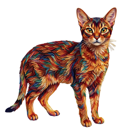 Colorful Abstract Cat Wooden Puzzle
