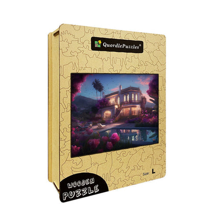 Serene Villa at Dusk Wooden Jigsaw Puzzle