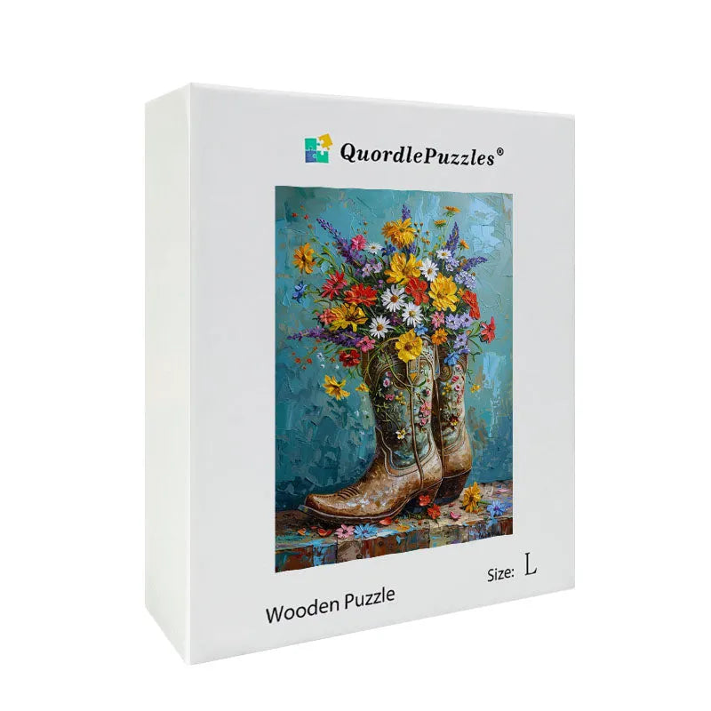 Flowers in Boots Wooden Jigsaw Puzzle