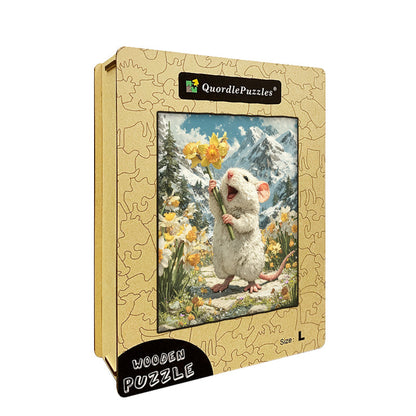 Mouse Daffodils Wooden Jigsaw Puzzle