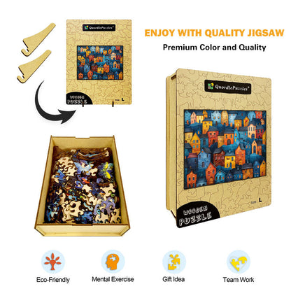 Whimsical Village Wooden Jigsaw Puzzle