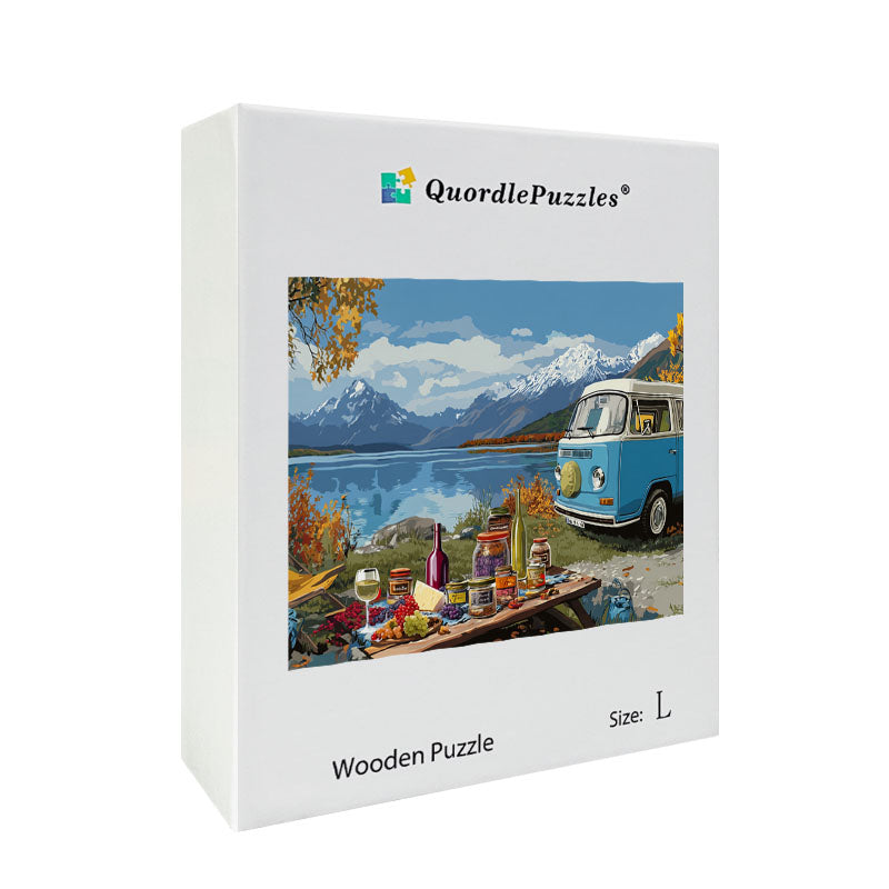 Outdoor Camping by Lake Wooden Jigsaw Puzzle