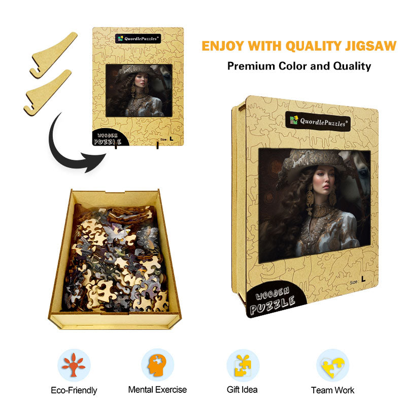 Elegant Woman in Royal Attire Wooden Jigsaw Puzzle