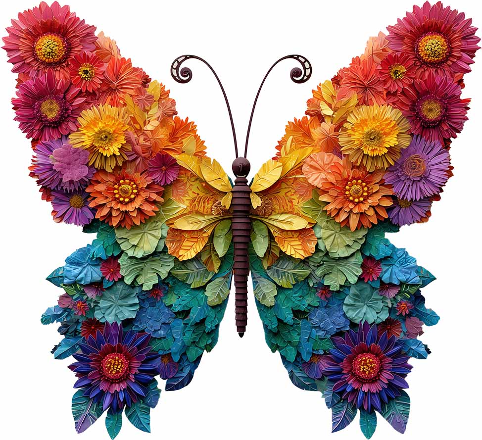 Floral Rainbow Butterfly Wooden Jigsaw Puzzle