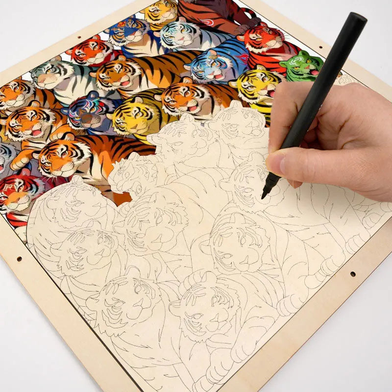 Colorful Tigers - Wooden Coloring Puzzle
