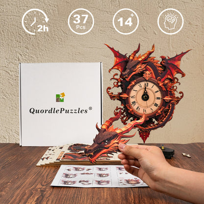 Crimson Dragon Timekeeper Wooden Clock Puzzle