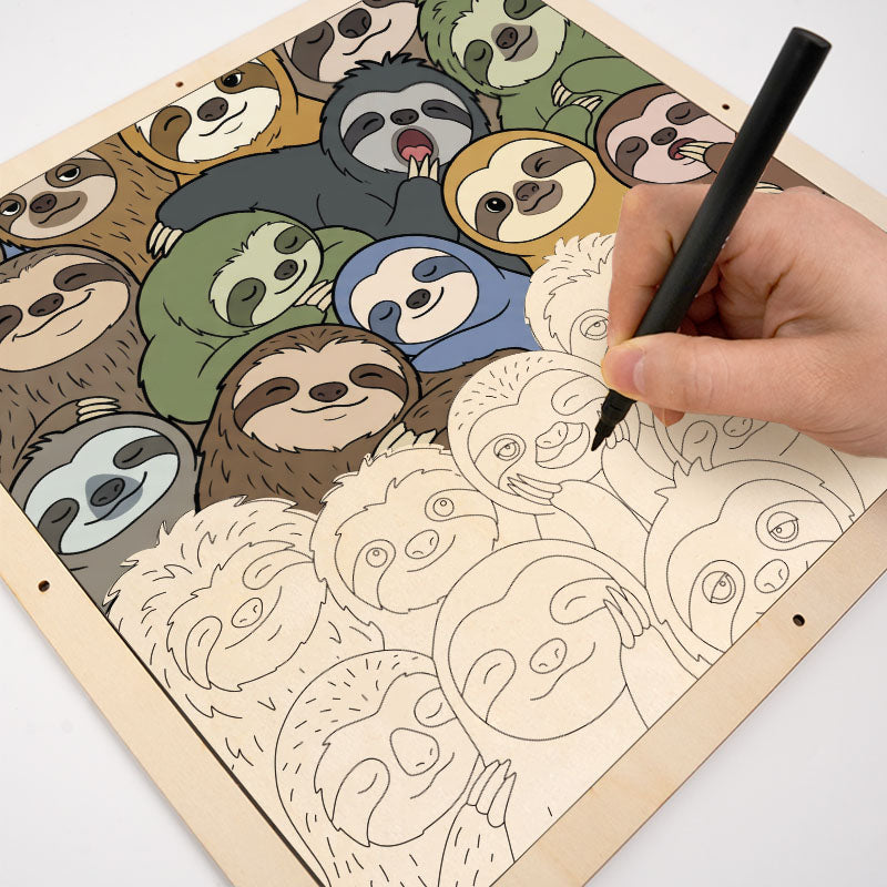Lazy Sloths - Wooden Coloring Puzzle