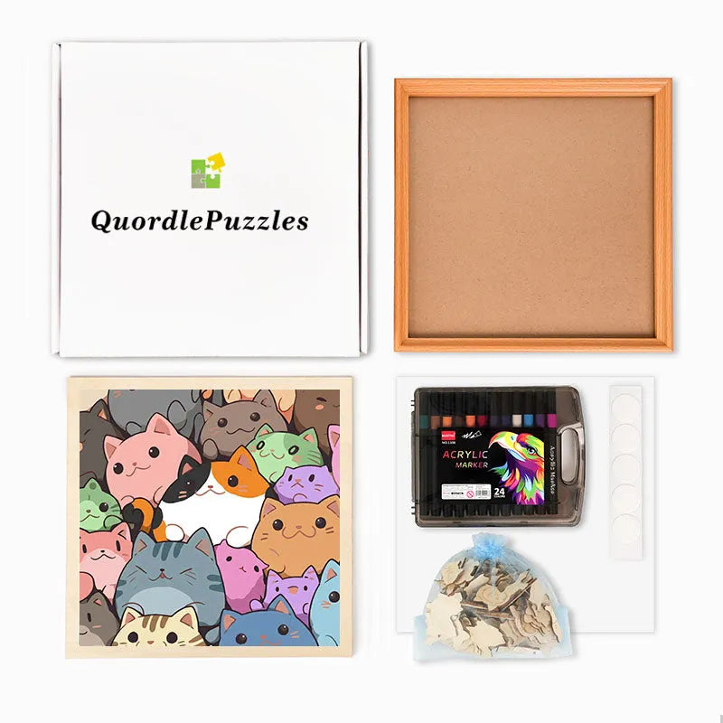 Round Little Kittens - Wooden Coloring Puzzle