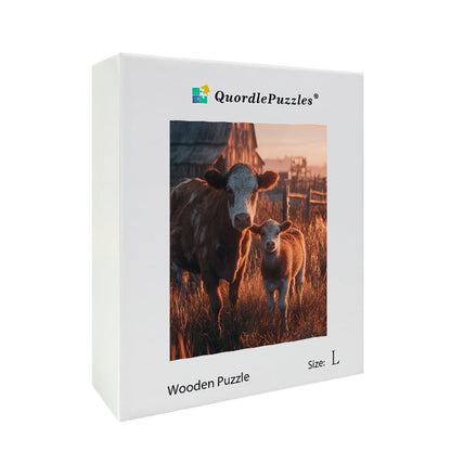 Highland Cow Sunset_ Wooden Jigsaw Puzzle