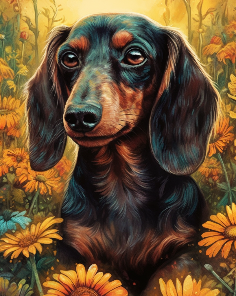 Dachshund in Flowers Wooden Jigsaw Puzzle